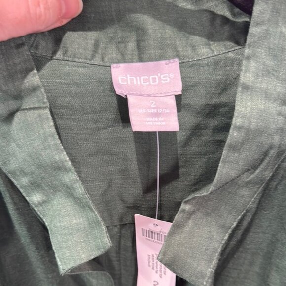 Chico's Ruched Popover Blouse Collared Pullover Silk Mossy Stone Women's 2 NWT - Picture 8 of 9